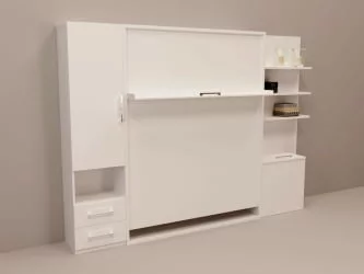 Шкаф-кровать Смарт 1 с полками 1400 правый Белая шагрень