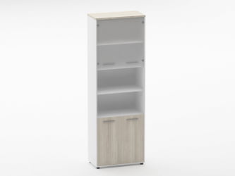 Шкаф 5 широкий верх стеклянная дверь, низ закрытый, две полки открытые Deka 10.23.191 Дуб Сантана светлый/Белый