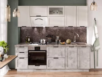 Кухонный гарнитур Джамис №2 Белый кашмир Белый камень