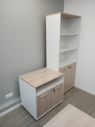 Шкаф 4 широкий верх открытый, низ закрытый Дека 10.19.111 Дуб Сантана светлый/Белый / Deka