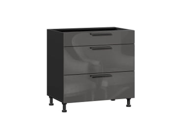 Тумба кухонная 800 с 3 ящиками ЛЮКС (5) Герда ЛД 279.200.000.081 Чёрный/Антрацит глянец