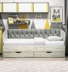 Кровать с продольной мягкой спинкой Софа №13 (800х1600) Белый Велюр 013