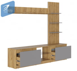 Стенка Бостон НМ-001 Дуб крафт золотой/Шифер серый