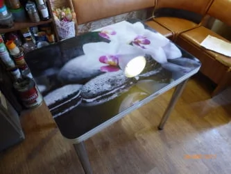 Стол поворотно-раскладной 1,2 Ника, СТЕКЛО, опоры D50 круглые ХРОМ, Беленый дуб/R041