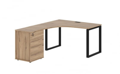 Стол эргономичный с тумбой левый EDIS EQCET 1318 L Дуб Денвер светлый Черный