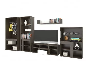 Модульный шкаф в гостиную Марсель 800 Венге Белый глянец