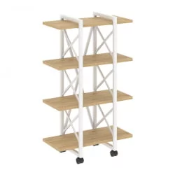 Стеллаж на колесных опорах - 4 полки LOFT  VR.L-MST.K-4.4V Металл белый Тиквуд светлый