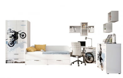 Комплект мебели для детской Мотокросс №2 Серый шелк с фотопечатью