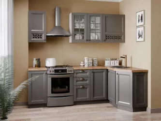 Кухонный гарнитур угловой Амели-3 №3 Белый Оникс серый