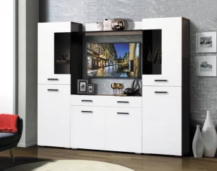 Набор мебели для гостиной Грация 1.8 с комодом с 3-мя ящиками и 3-мя дверями МДФ глянец Венге/Дуб выбеленный