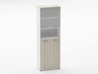 Шкаф 5 широкий  верх стеклянная дверь, низ закрытый, с нишей Deka 10.23.201 Дуб Сантана светлый/Белый