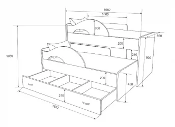Кровать-чердак РАДУГА Без ящика Дуб млечный