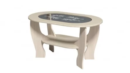 Овальный журнальный столик №2 с овальным стеклом Дуб беленый