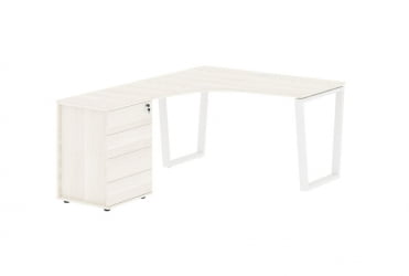 Стол эргономичный с тумбой левый ЕДИС ЕВCЕТ 1318 Л Ясень Траун Белый / EDIS EVCET L