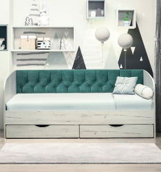 Кровать с продольной мягкой спинкой Софа №13 (800х1600) Дуб Крафт золотой Велюр 003