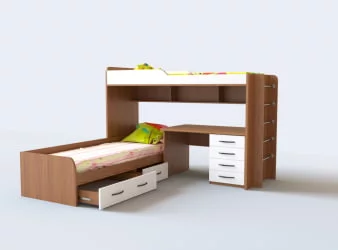 Кровать 2х ярусная №12 с ящиками и столом Вишня/Белый