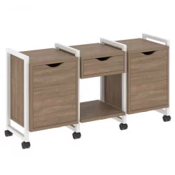 Тумба на колесных опорах наборная. Вариант №7 LOFT VR.L-TN-7.K Металл белый Дуб Аризона