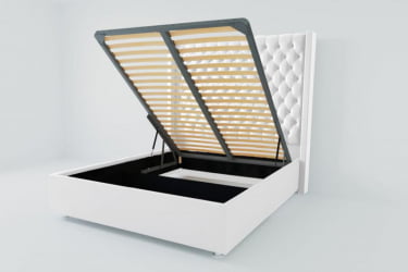 Мягкая интерьерная кровать "Версаль Люкс" с подъемным механизмом Материал фасада: Искусственная кожа; Спальное место: 2000х2000 мм; Цвет фасада: Белый; Цвет корпуса: Белый 