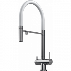 Смеситель Omoikiri Kanto-Bn-Wh Латунь/Нерж. Сталь/Белый Гибкий Шланг