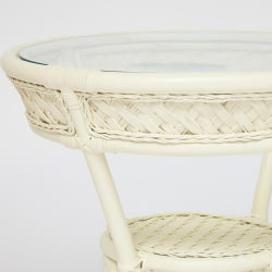 Комплект террасный ANDREA (стол кофейный со стеклом + 2 кресла + подушки) ротанг, 64х67х92см / D60х55, TCH White (белый)