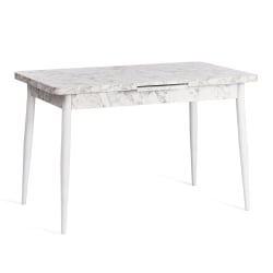 Стол обеденный ALTA (mod. 1183) ЛДСП+меламин/металл, 120+30 х 70 х 75 см, белый мрамор/белый