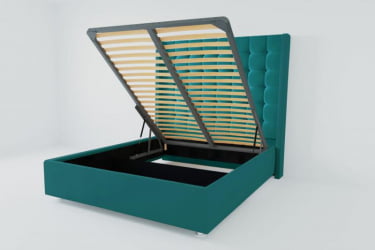 Мягкая интерьерная кровать "Венеция Люкс" с подъемным механизмом Материал фасада: Велюр; Спальное место: 2000х2000 мм; Цвет фасада: Бирюзовый; Цвет корпуса: Бирюзовый 