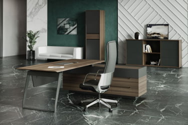 Стол руководителя на опорной тумбе QUARTZ QZ.0101.BW+QZ.0201.BW.GF.R правый