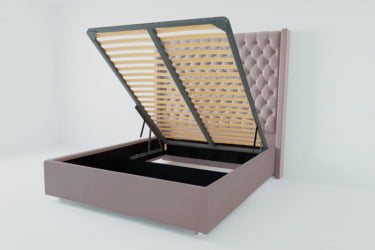 Мягкая интерьерная кровать "Версаль Люкс" с подъемным механизмом Материал фасада: Велюр; Спальное место: 2000х2000 мм; Цвет фасада: Темно серый; Цвет корпуса: Темно серый 