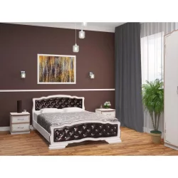 Кровать из массива Карина-10 200х140 Дуб молочный Темная экокожа