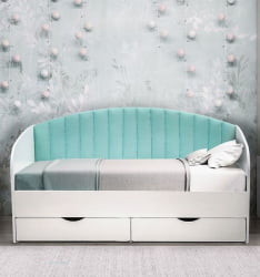 Кровать с продольной мягкой спинкой Софа №12 (800х1900) Дуб Крафт белый Велюр 019