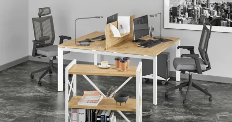 Стол рабочий LOFT VR.L-SRX-3.7 Металл белый Тиквуд светлый