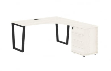 Стол эргономичный с тумбой правый ЕДИС ЕВCЕТ 1518 Р Ясень Траун Черный / EDIS EVCET R