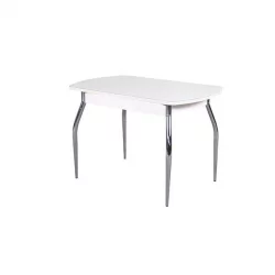 Стол раздвижной 1,45 Грация, СТЕКЛО, опоры изогнутые ХРОМ, Дуб беленый/Ваниль