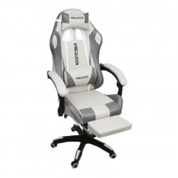 Геймерское кресло 1208, замша, цвет бело-серый с массажем, арт 1208-White-Grey
