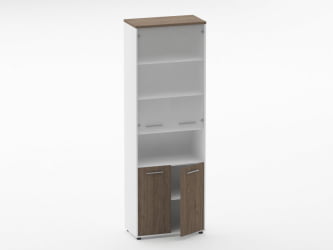 Шкаф 5 широкий верх стеклянная дверь, низ закрытый, с нишей Deka 10.23.181 Дуб Верцаска/Белый