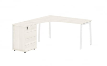 Стол эргономичный с тумбой (левый) ЕДИС ЕЛCЕТ 1518 Л Ясень Траун Белый / EDIS ELCET L