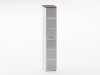 Шкаф 5 узкий закрытый, 2 стеклянные двери Deka 10.23.17Л Дуб Верцаска/Белый