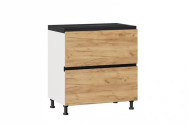 Тумба кухонная 800 с 2 ящиками ЛЮКС (4) Шервуд ЛД 281.940.000.104 Белая Дуб золотой