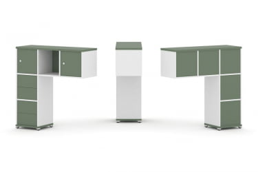 Надставка на стол низкая односторонняя + задняя стенка (5шт.) + блок с 2-мя ящиками (2шт.) + распашной фасад (2 шт.) CONCEPT CN.ONN-004 Кобо Белый бриллиант Белый металл