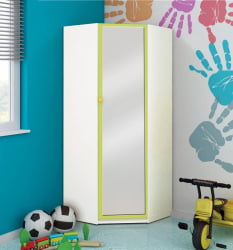 Шкаф угловой Радуга с зеркалом Лайм/Белый