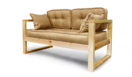 Диван экокожа двухместный DEmoku Д-2 бежевый-холодный серый