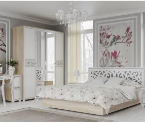 Шкаф трехстворчатый Мадлен 05 Дуб сонома светлый Ясень белый Серебро