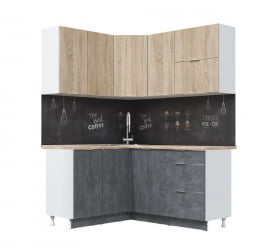 Угловая кухня Асти-дуб сонома угловой 1.4*1.6 м, белый/ дуб сонома/ бетон темный/ ПФ дуб бунратти (б/с 800)