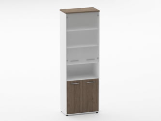 Шкаф 5 широкий верх стеклянная дверь, низ закрытый, с нишей Deka 10.23.181 Дуб Верцаска/Белый