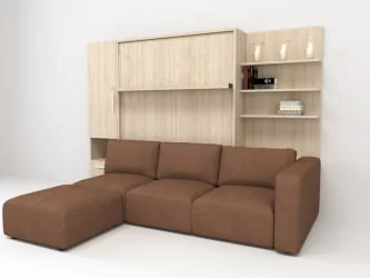 Шкаф-диван-кровать Смарт 1 левый с полкой и пуфом 1600 Белая шагрень