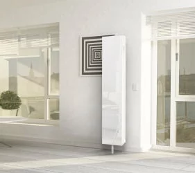 Шкаф в гостиную в белом глянцевом стекле Зум Шелф Молочный дуб