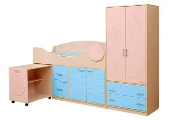 Набор модульной мебели для детской комнаты Юниор -12.2 МДФ глянец Дуб молочный/Розовый металлик/Голубой металлик