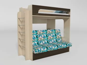 Кровать 2х ярусная №9 с диваном-кроватью Дуб молочный/Венге