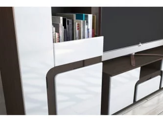 Современная стенка в гостиную Марсель Венге Белый глянец