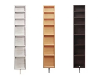 Узкий шкаф в прихожую в черном глянцевом стекле Зум Шелф Беленый дуб